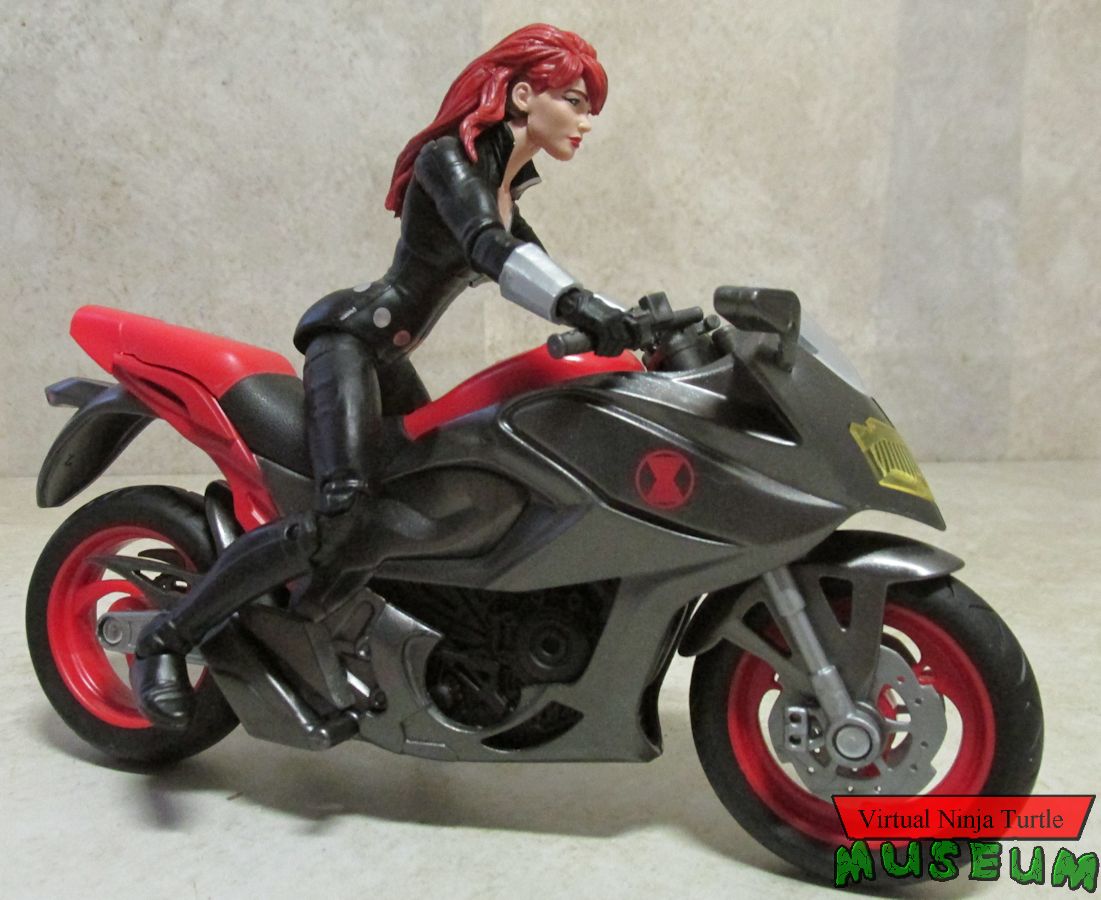 Black Widow on bike reverse view